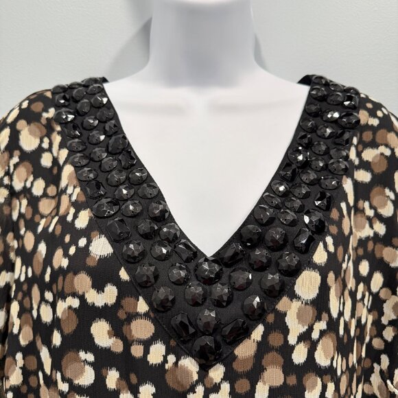 Jaclyn Smith Gemstone Neckline Animal Polka Dot Print Chiffon Tunic Top Size XL - Picture 2 of 11